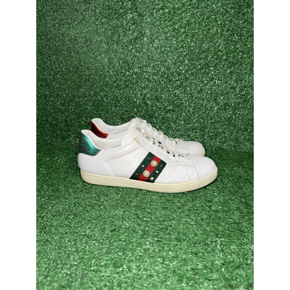 Gucci Ace Trainers Pearl Studded Web White Leather Shoes Womens Size 9 US 39 EU